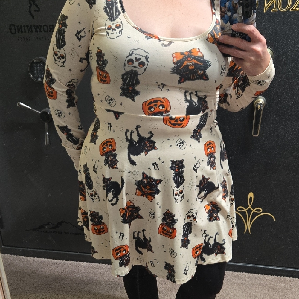 Sourpuss Cream Dress with Halloween Motifs